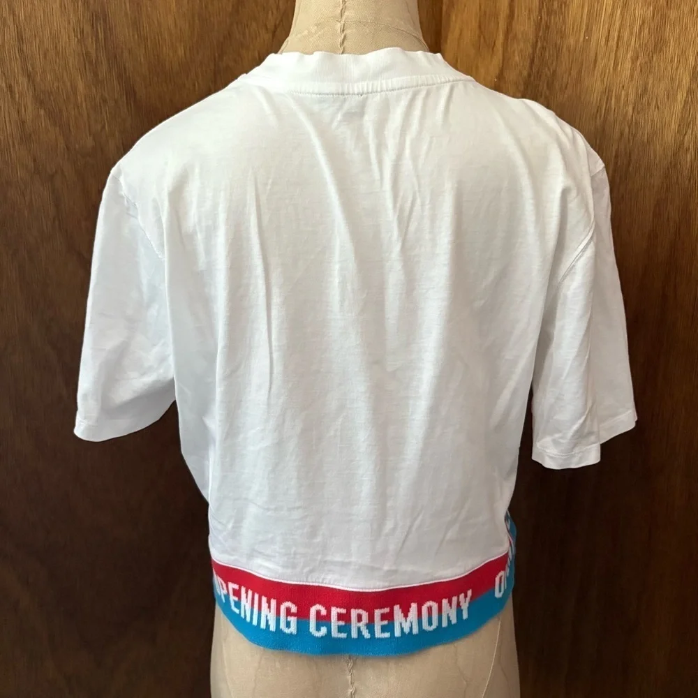 OPENING CEREMONY sz M White Crop Tee Top Short Sleeve Logo Band - Picture 5 of 8